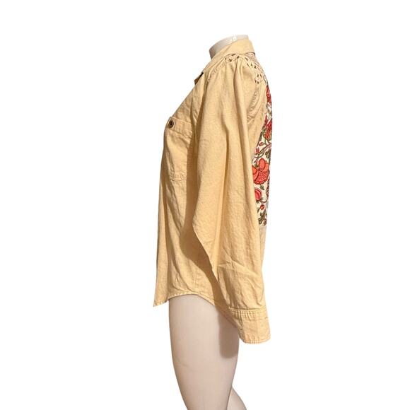 VTG Anne Marie Linen Blend Button Up Shirt Pale Yellow Fall Floral Print SM USA - Picture 5 of 9